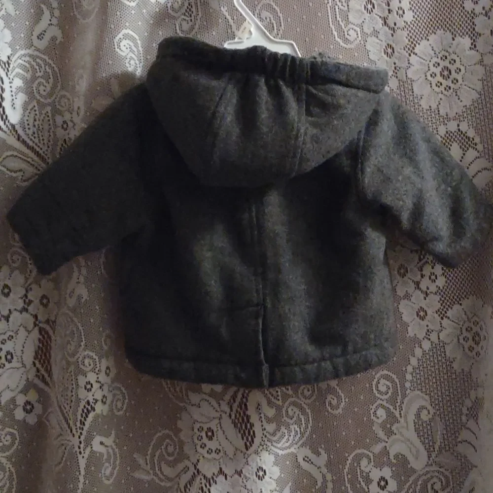 Children's‎ Place Gray wool baby 0-3 mo hooded jacket zip button pockets